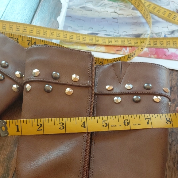 Cato Women's Tan Studded Heeled Boots - Picture 14 of 16